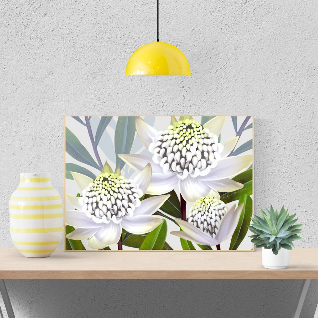 Beacon of the Bush – White Waratah Landscape Digital Art Print
