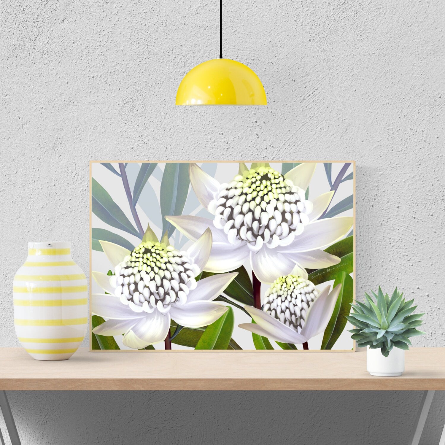 Beacon of the Bush – White Waratah Landscape Digital Art Print