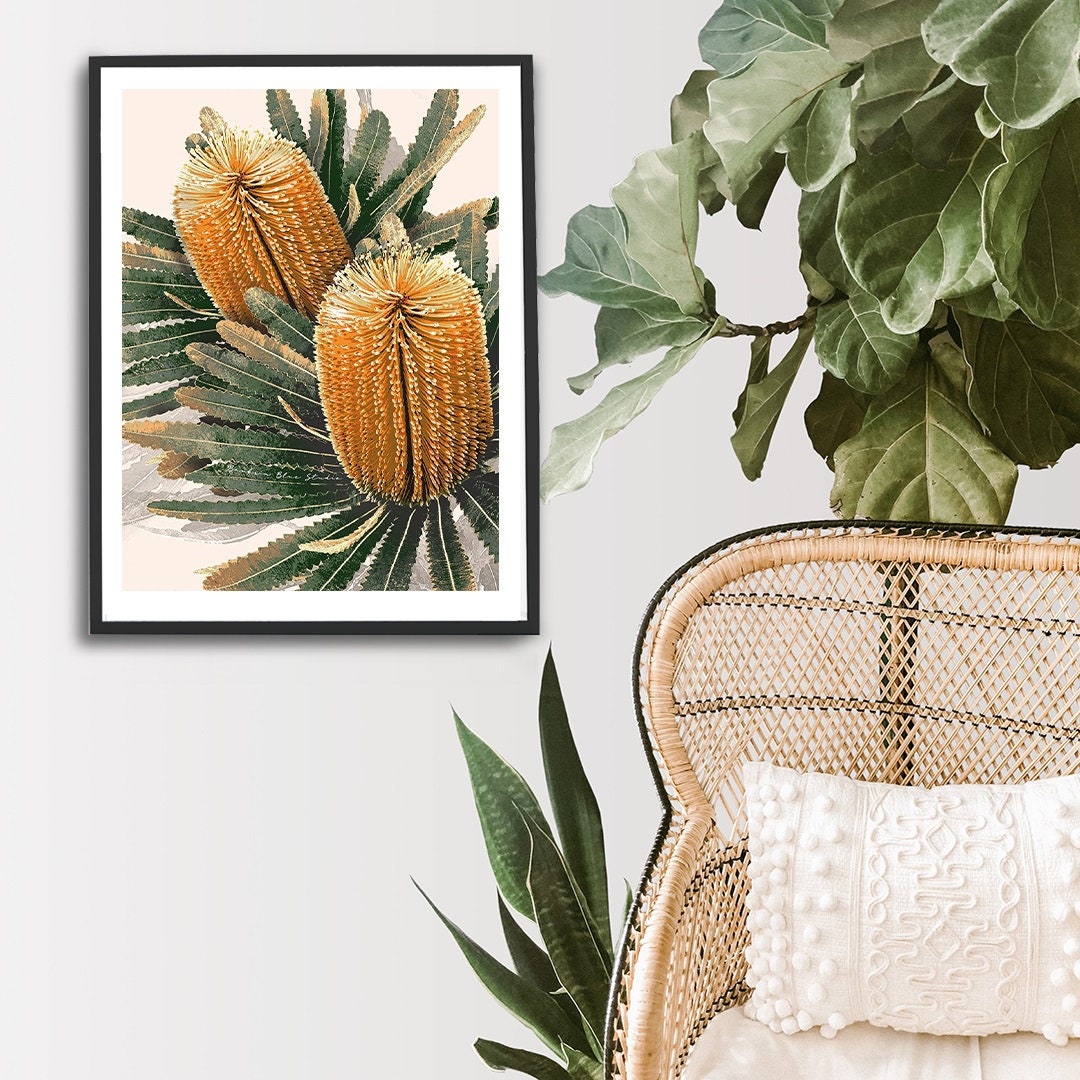 Golden Banksia – Australian Botanical Digital Art Print