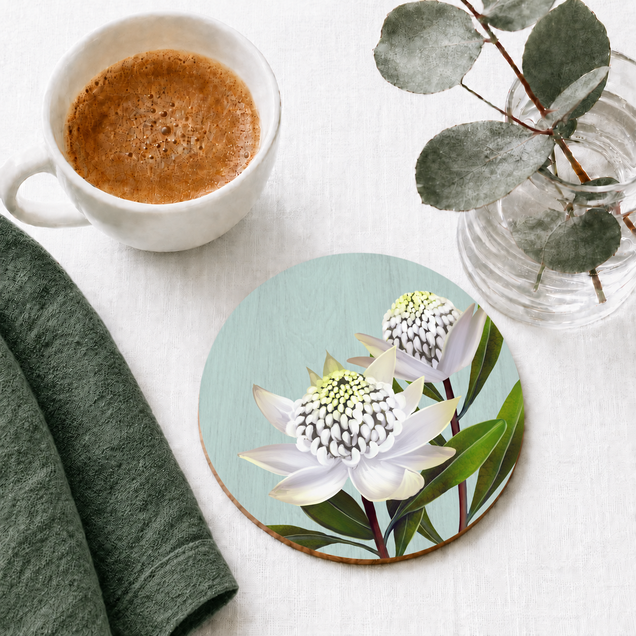 White Waratah Floral Coaster