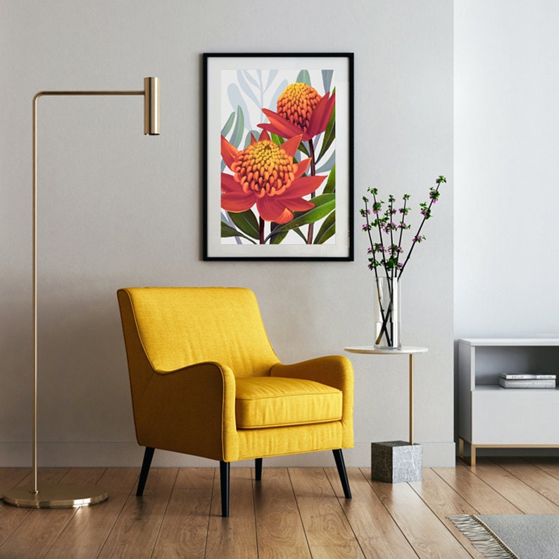 Beacon of the Bush – Tangerine Waratah Australian Botanical Digital Art Print