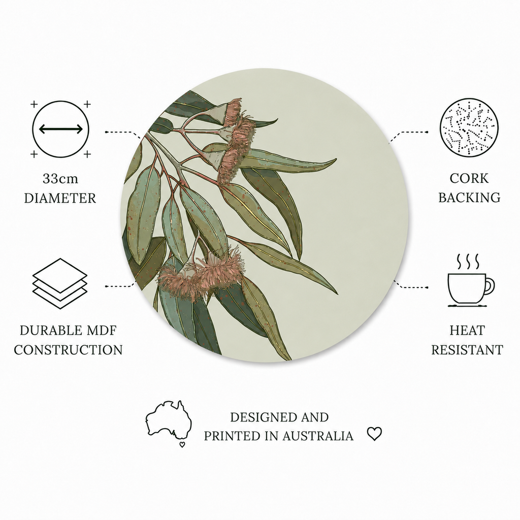 Blush Gumleaf Australian Native Round Placemats – Set of 4,6 or 8